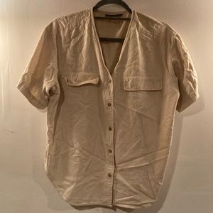 Studio Silk LARGE Beige Slub SILK button down top blouse
